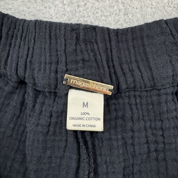 Magaschino Pants M Black Textured Organic Cotton Pockets Elastic Hem Cropped Tie - Picture 2 of 14